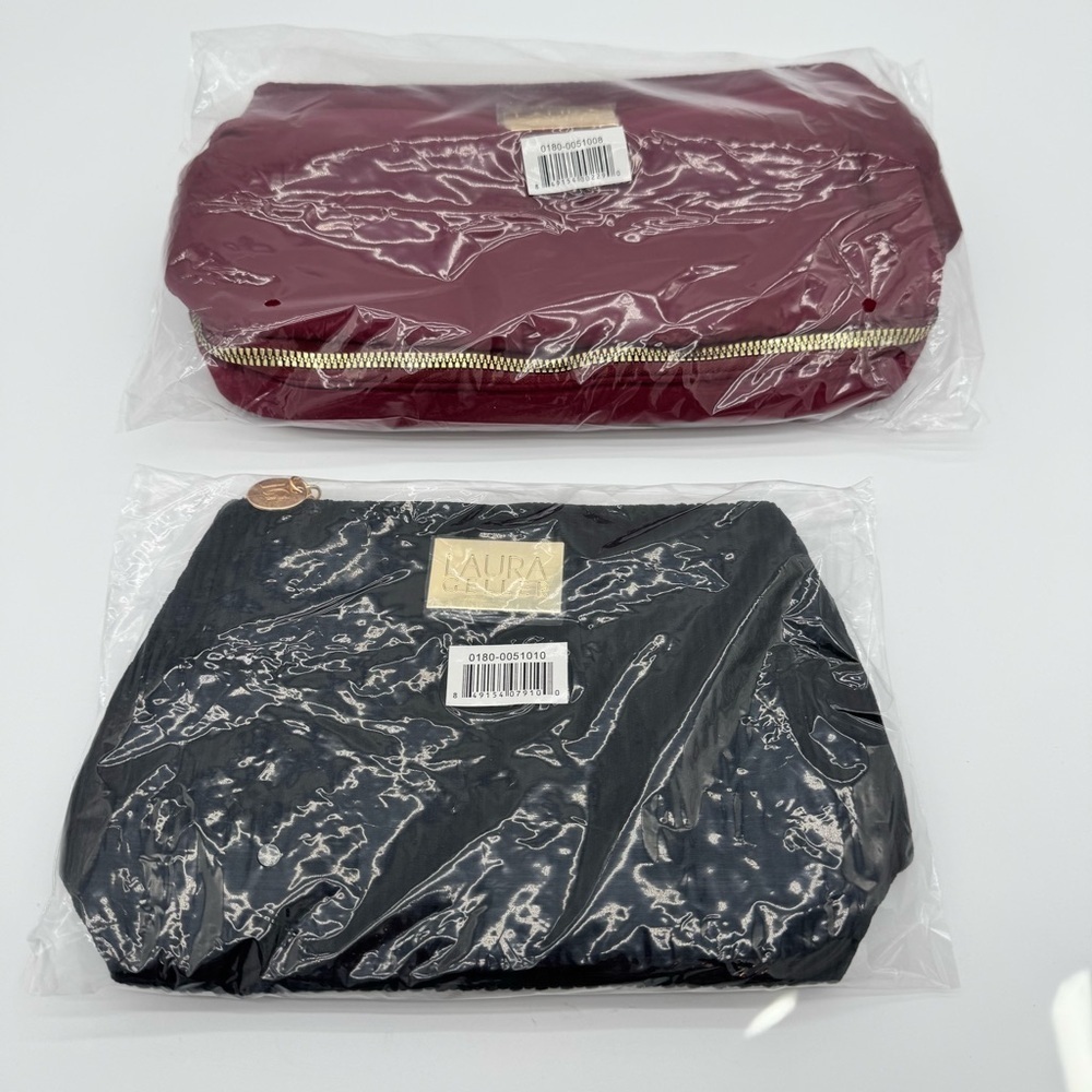 LAURA GELLER  Quilted Burgundy Make-Up Bag And Black 9" Basic Makeup Bag